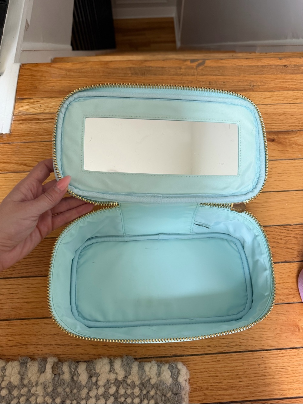 Stoney Clover Lane Light Blue Cosmetic Case with Gold Zipper